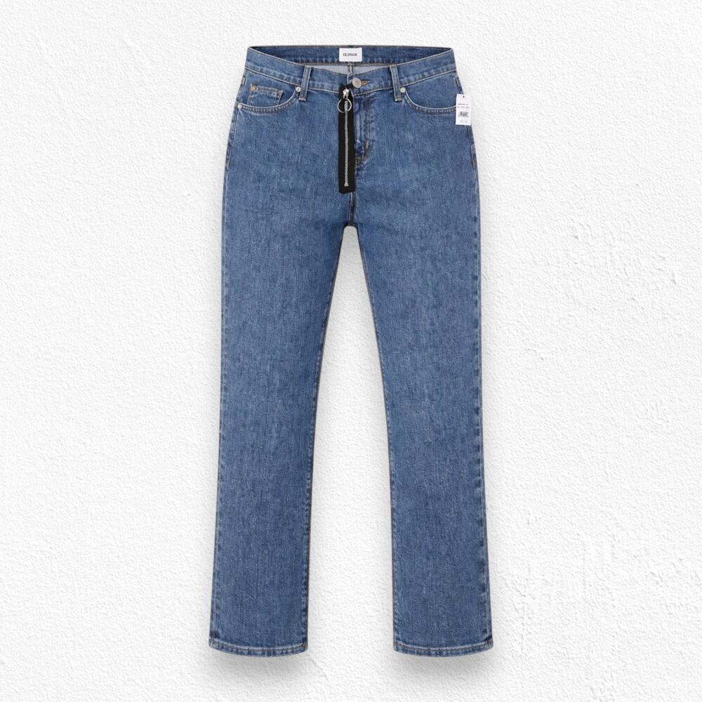 Hudson Crop Riley Relaxed Straight Jeans Exposed Zip Front Blue Denim Size 29